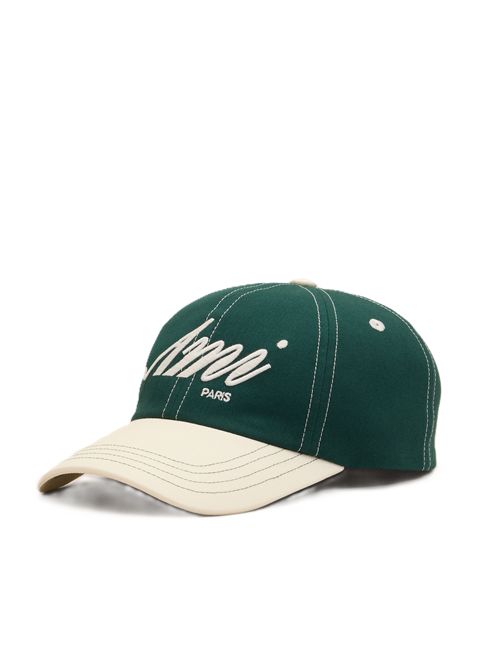 Cappellino Ami Paris Signature in tela di cotone bicolore. Ami Paris | UCP293.AW0053A244VERTBOUTEILLE/IVOIRE